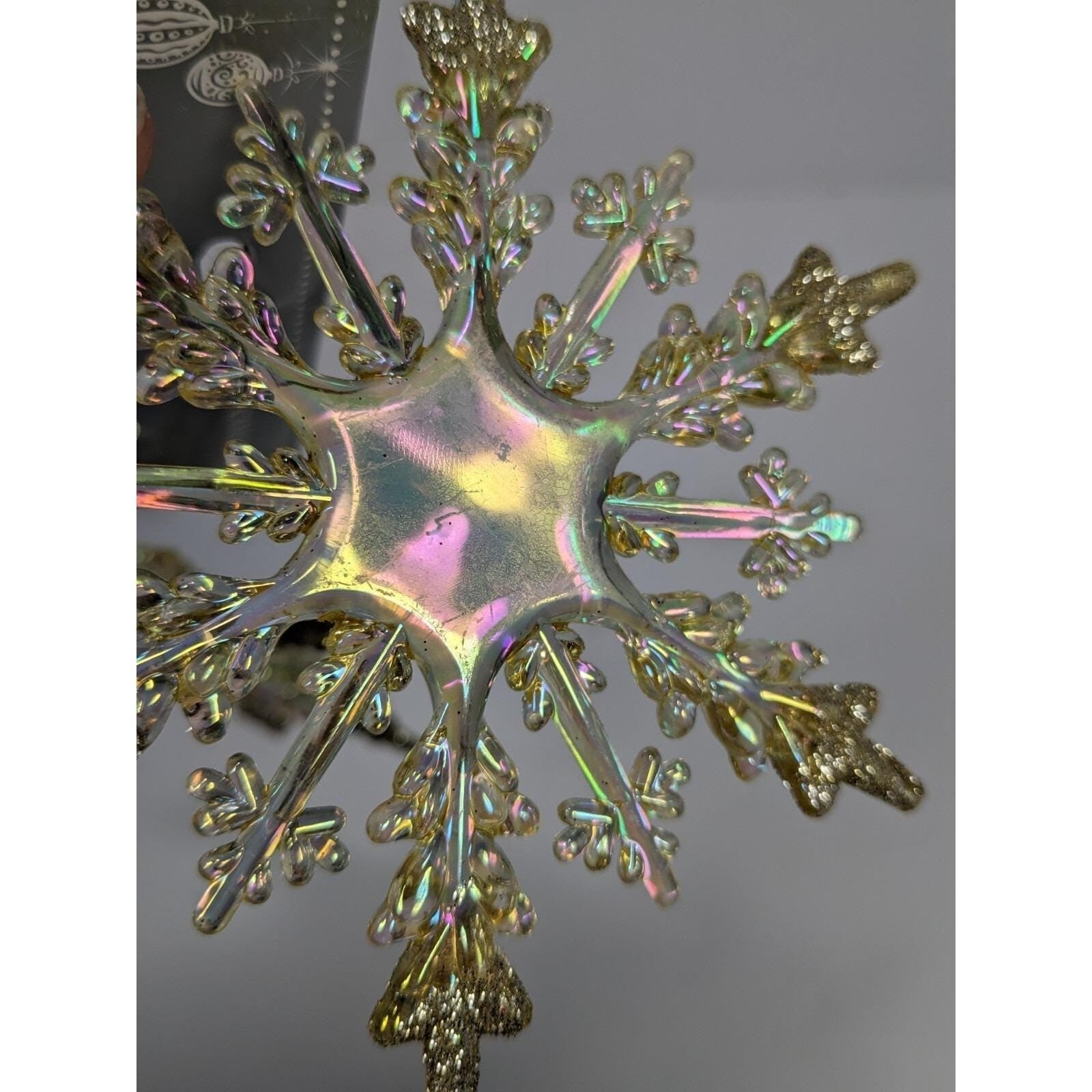 Snowflake Ornaments Set Prismatic Glitter 4 Inch Plastic