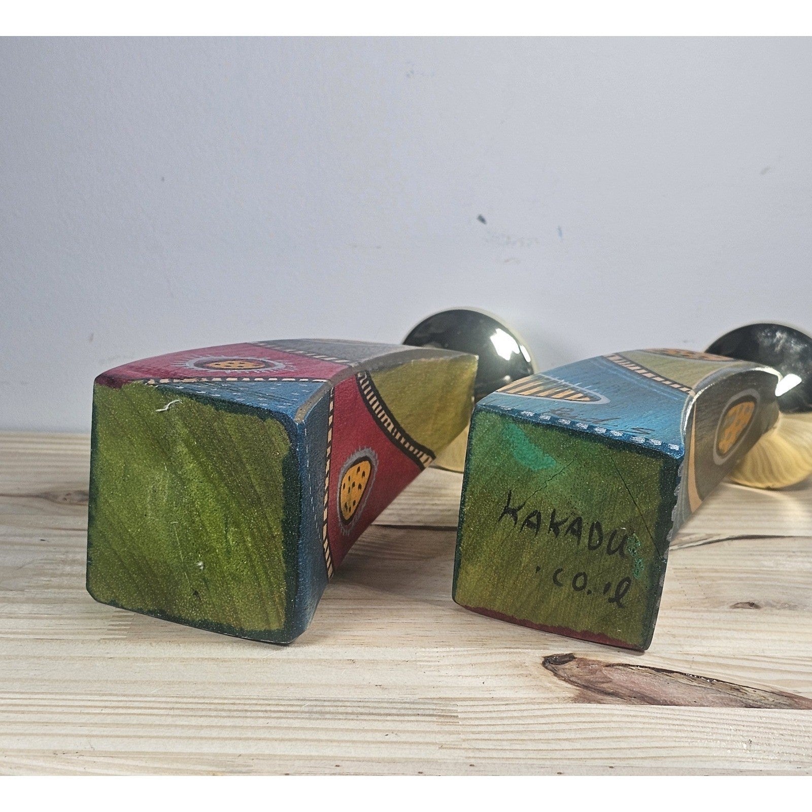 Kakadu Art Candlesticks Set of 2 Signed Reut S Wood Brass 8 Inch