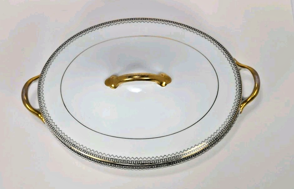 Noritake Keyboard Covered Casserole Gold Rim Serving Bowl W/ Lid Japan 8.25”