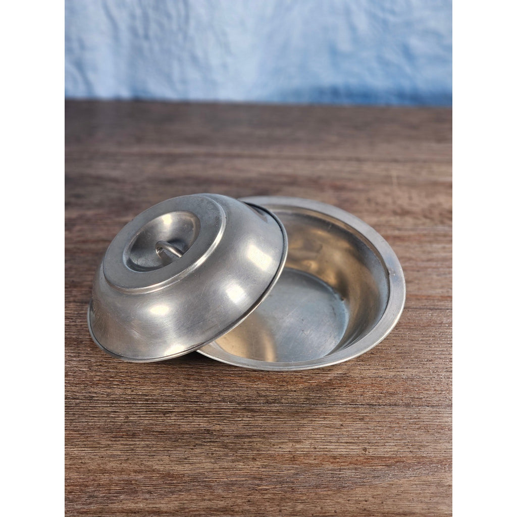 Vintage Genuine Pewter Lidded Dish | Stamped Pewter Covered Bowl