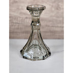 Vintage Fostoria Smokey Glass Candle Holder Faceted 6 Inch USA