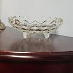 Vintage Fostoria American Cubist Glass Bowl 3 Footed Sawtooth Rim