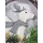 White Deer Christmas Wreath with Pinecones Greenery Snowflakes Rustic Holiday