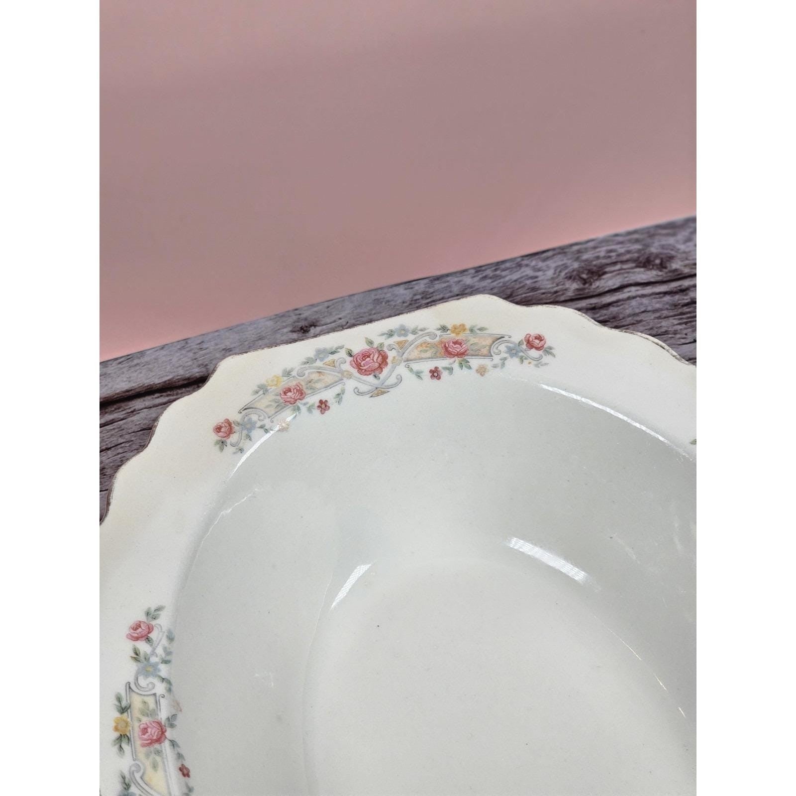 Vintage Lido Oval Serving Bowl W.S. George Floral Rim 9 1/4" x 7"