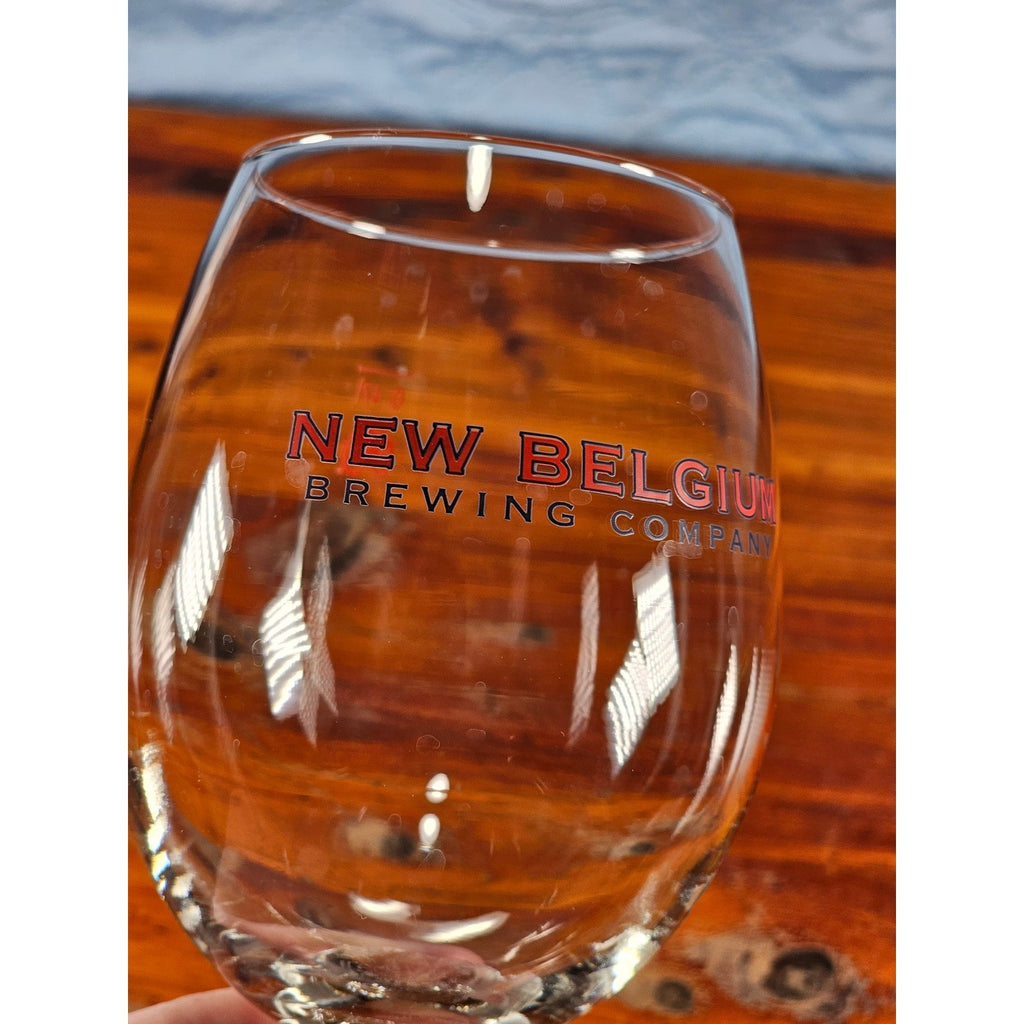 Vintage New Belgium Brewing Tulip Beer Glass Red Logo Stemmed