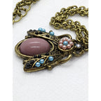 Gold Beetle Necklace 20 Inch Beaded Vintage Inspired Pendant