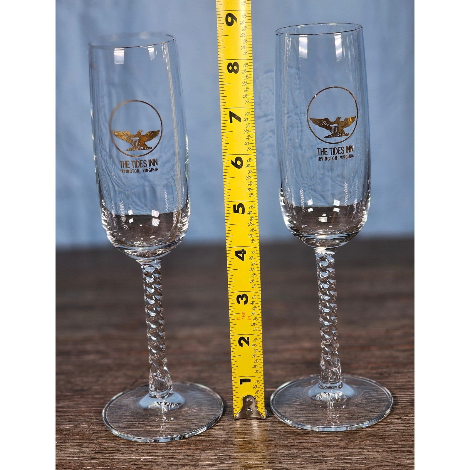 Vintage The Tides Inn Champagne Flutes Twisted Stem Glasses Set of 2