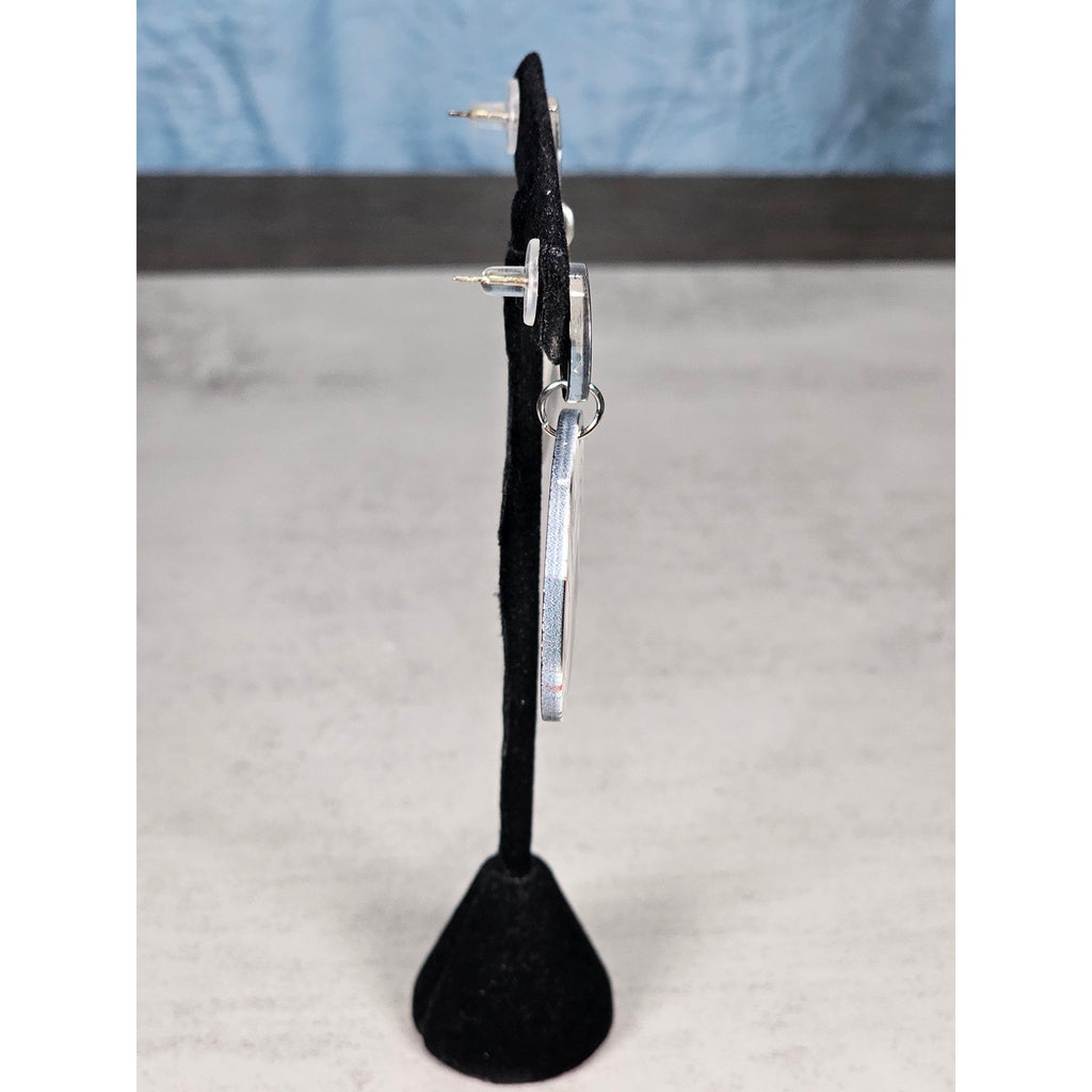 Abstract Black & White Disc Earrings with Red Accents | Pierced Stud Dangles