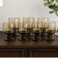 Mid Century Smokey Glass Goblets Set of 6 Vintage Footed Wine Glasses