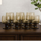 Mid Century Smokey Glass Goblets Set of 6 Vintage Footed Wine Glasses