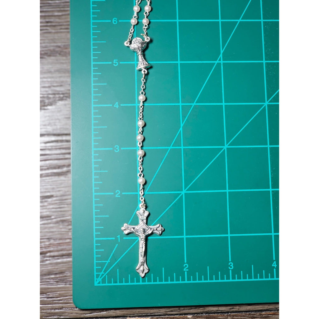 Vintage Rosary Necklace & Heart Pin Set with Case Religious