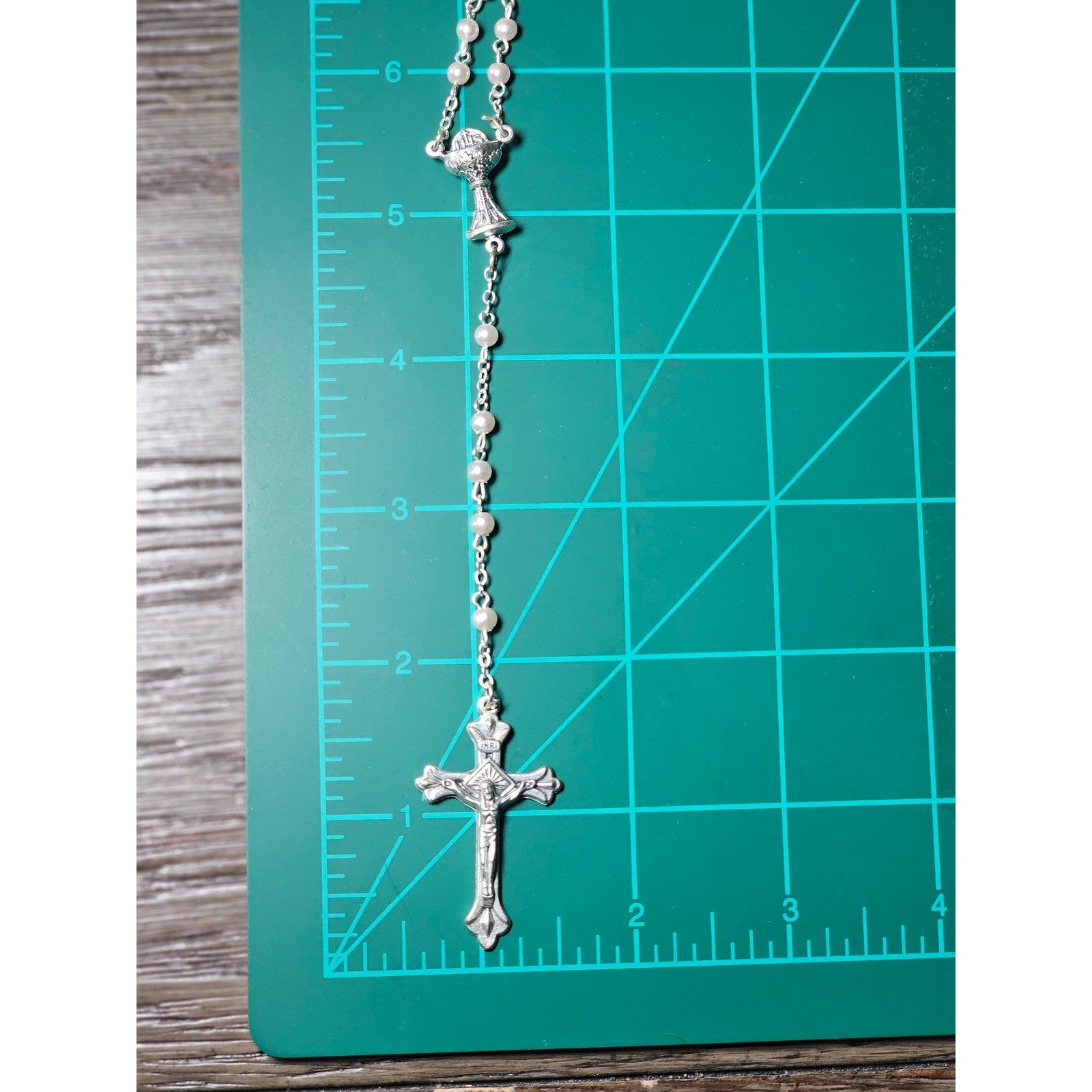 Vintage Rosary Necklace & Heart Pin Set with Case Religious