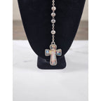 Vintage Rosary Necklace Sacred Heart Cross Religious Medal Beaded