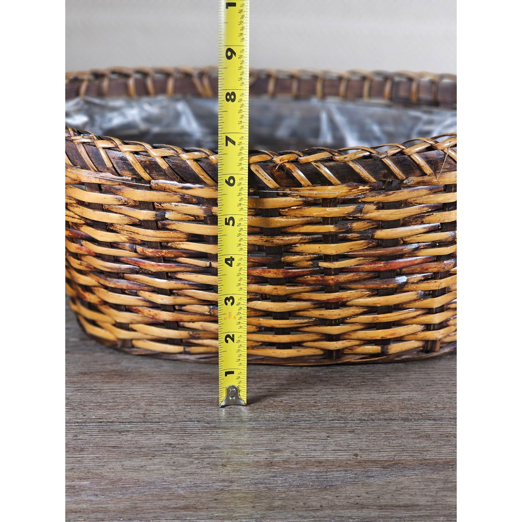 Vintage Woven Basket with Plastic Liner – Rustic Storage or Planter Basket
