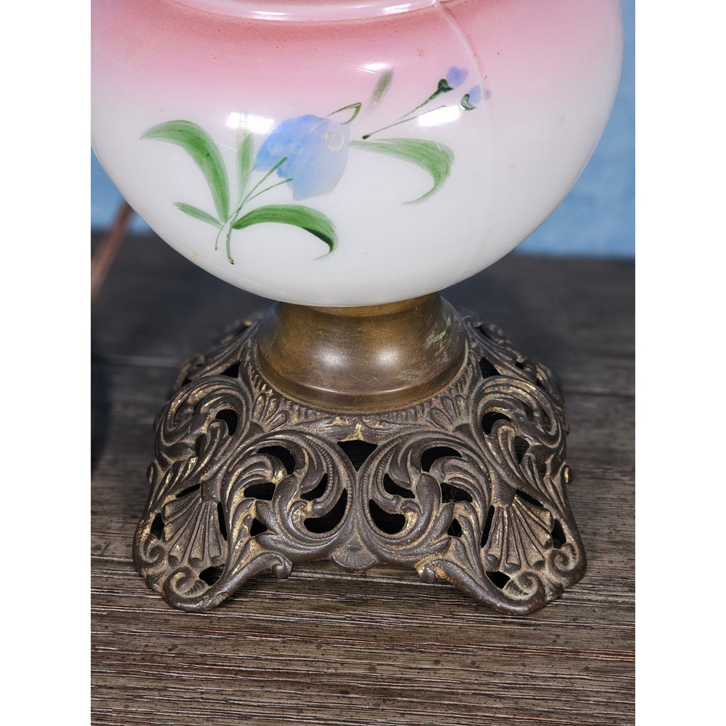 Vintage Hand-Painted Milk Glass Table Lamp | Pink Floral | Project Piece