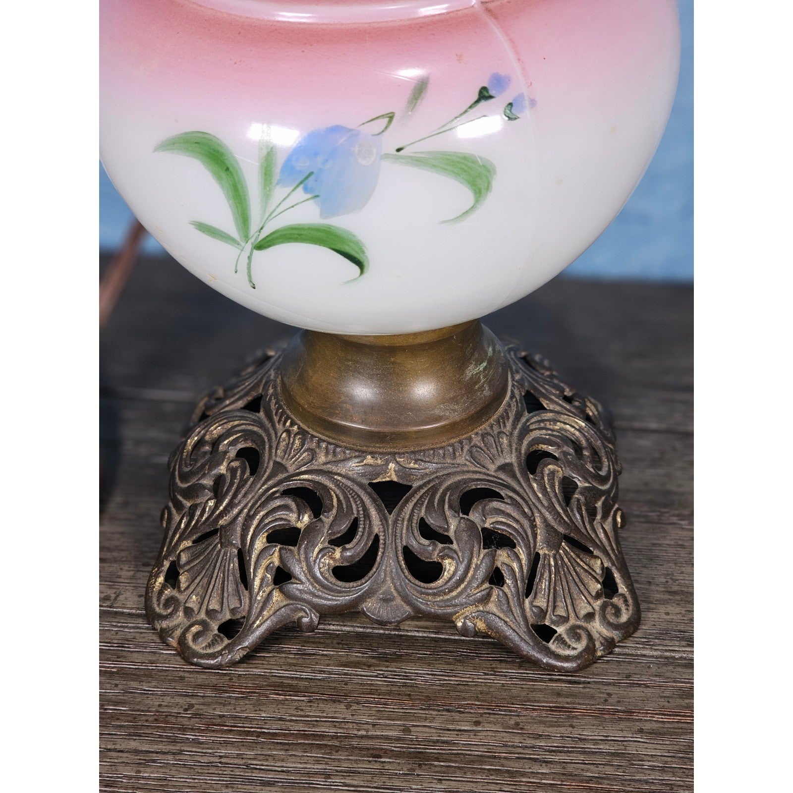 Vintage Hand-Painted Milk Glass Table Lamp | Pink Floral | Project Piece