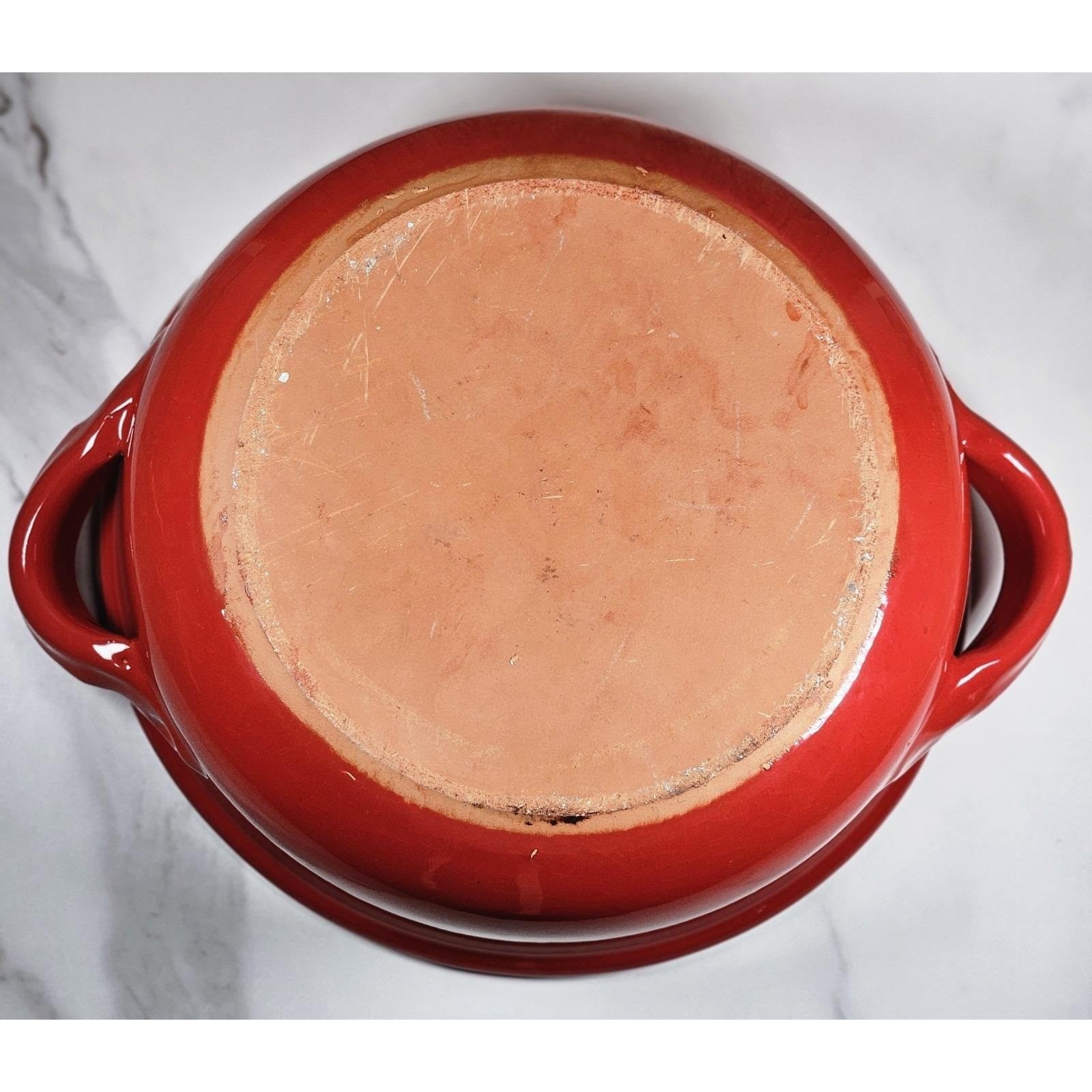 Vintage Mid Century Modern Red Orange Dual Handle Serving Bowl