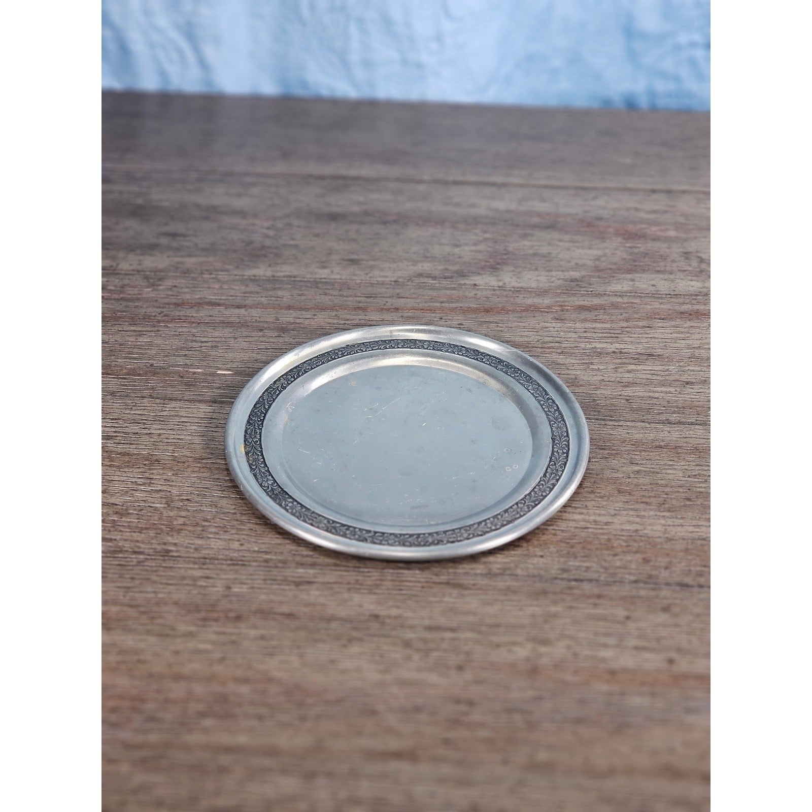 Vintage Newport Pewter Plate 6 Inch with Floral Rim Design