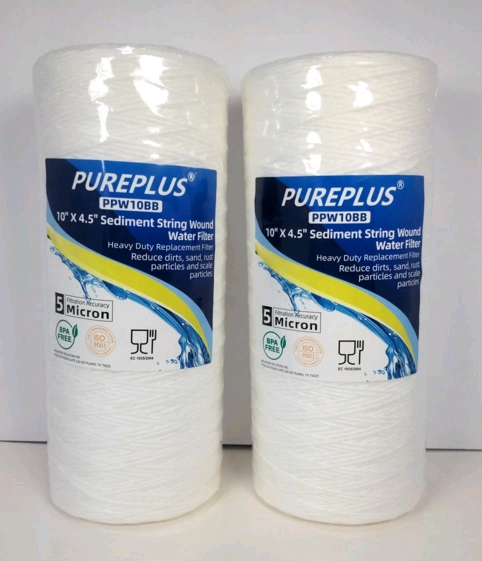Pack of 2 Pureplus 10" x 4.5" Sediment String Wound Water Filter PPW10BB