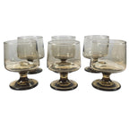 Mid Century Smokey Glass Goblets Set of 6 Vintage Footed Wine Glasses