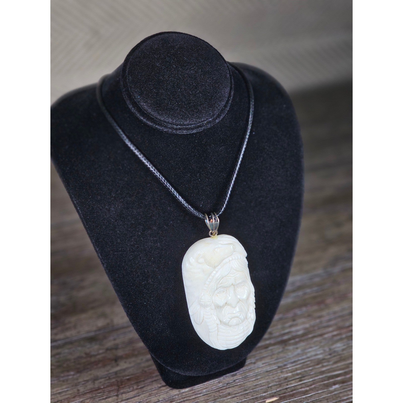 Vintage Buffalo Bone Carved Pendant Necklace Native American Style 2x1