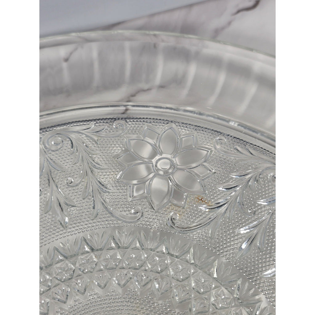 Vintage Pressed Glass Floral Cake Stand Round Serving Tray 13 Inch