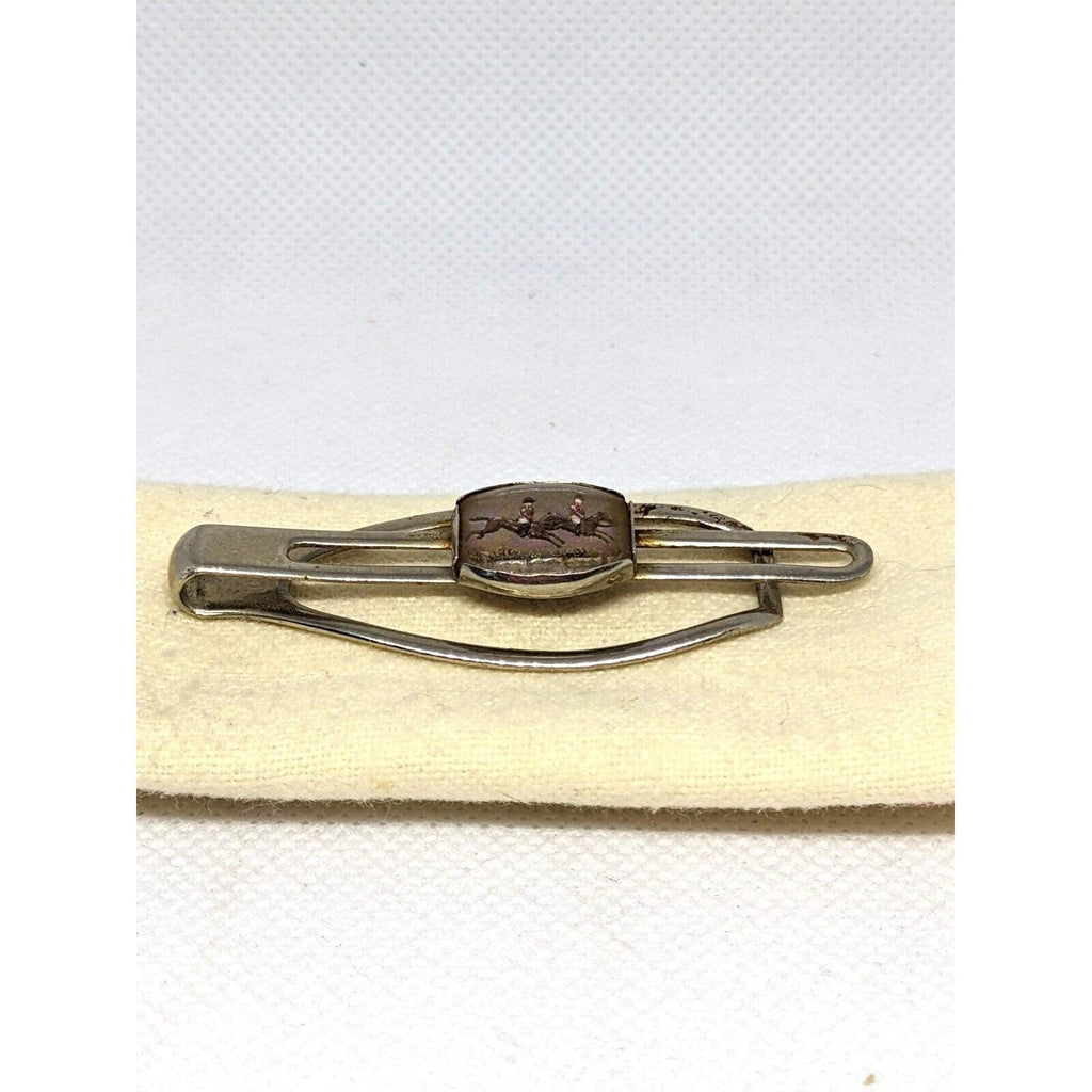 Fox Hunt Tie Clasp Equestrian Horse Jump Silver Tone Bar