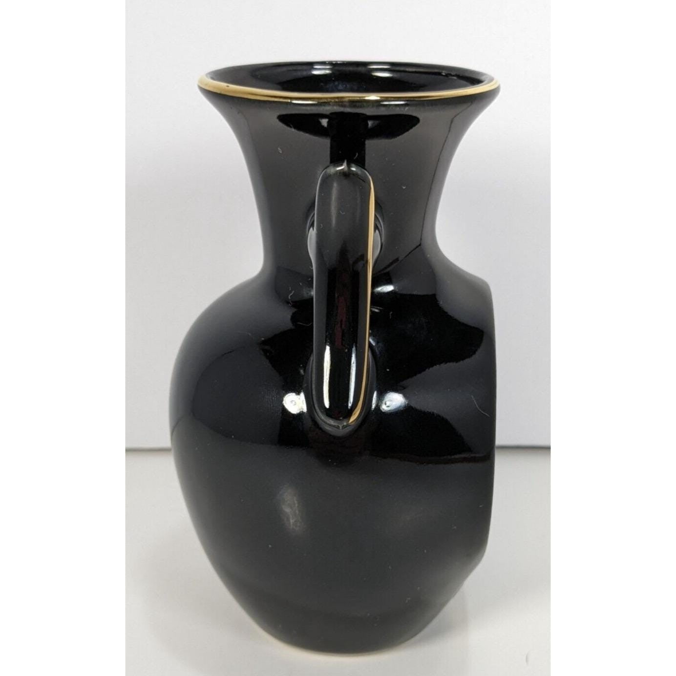 Art of Chokin Dolphin Mini Vase Black Gold Japan 5" Vintage