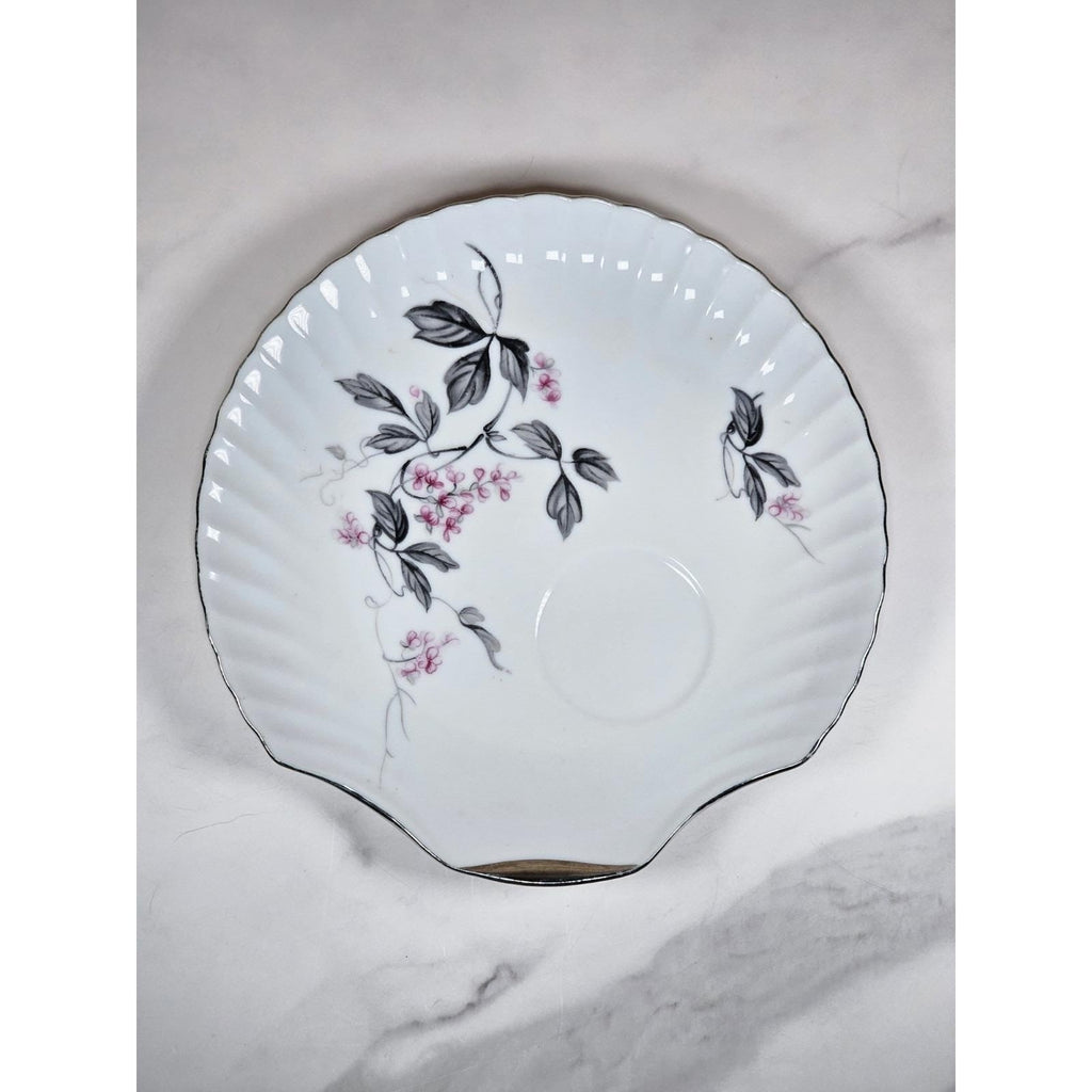 Vintage Cherry Blossom Porcelain Snack Plate Silver Trim