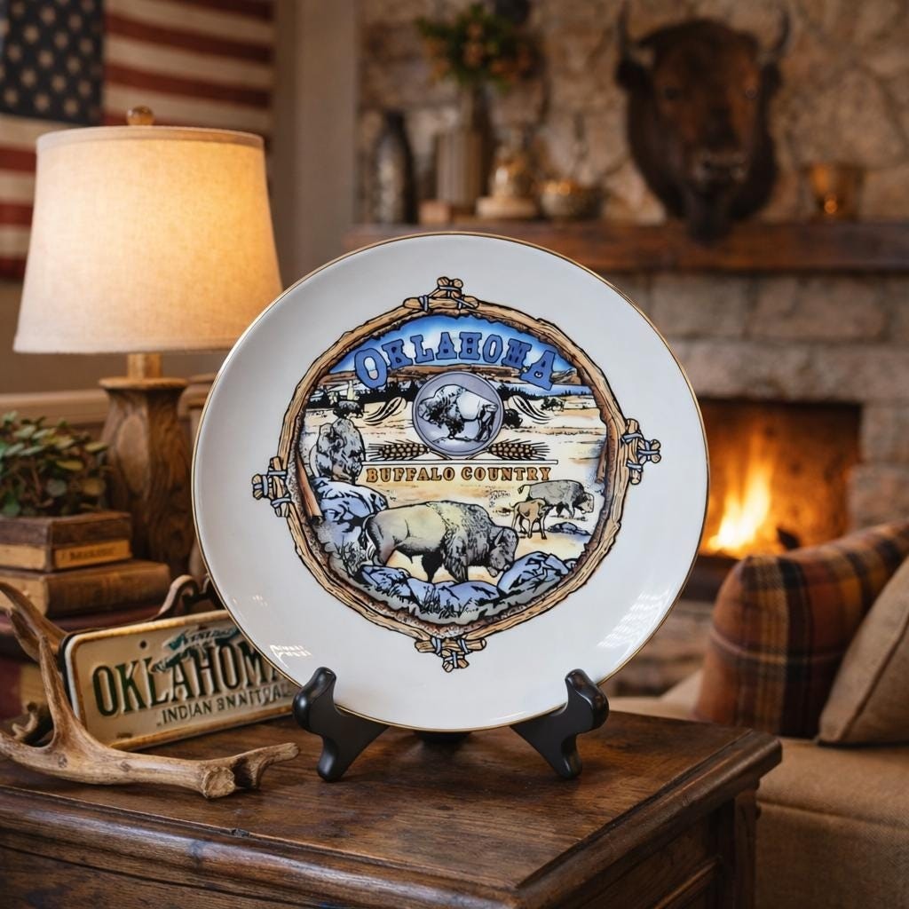 Vintage Oklahoma Buffalo Country Souvenir Plate 7 Inch Americana Decor