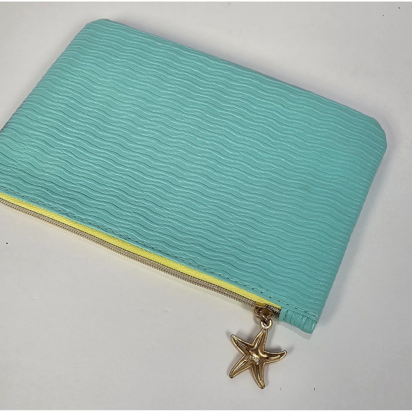 IPSY Turquoise Glam Bag Wave Texture Starfish Zipper Makeup Pouch
