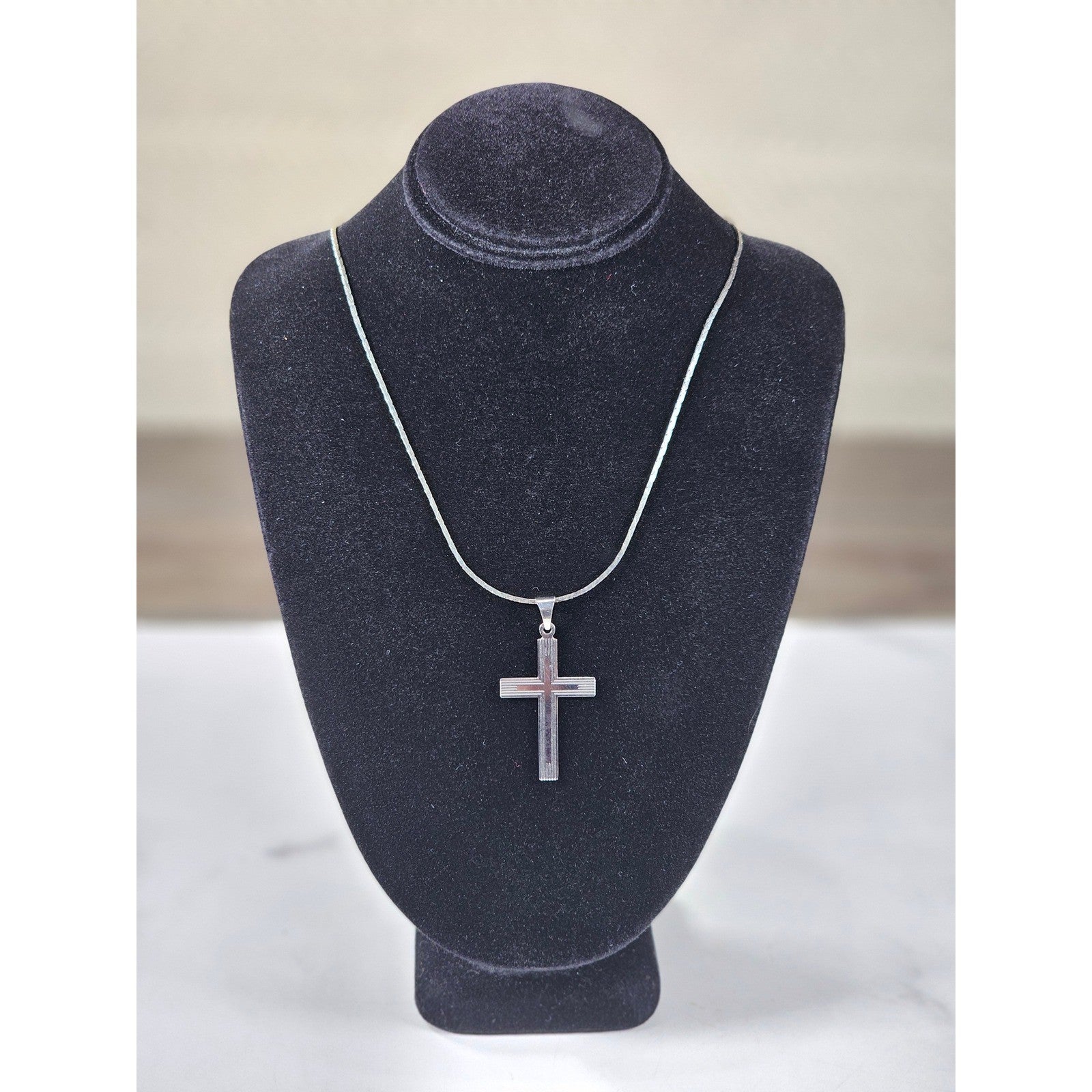 Vintage Silver Tone Cross Necklace Minimalist Christian Pendant