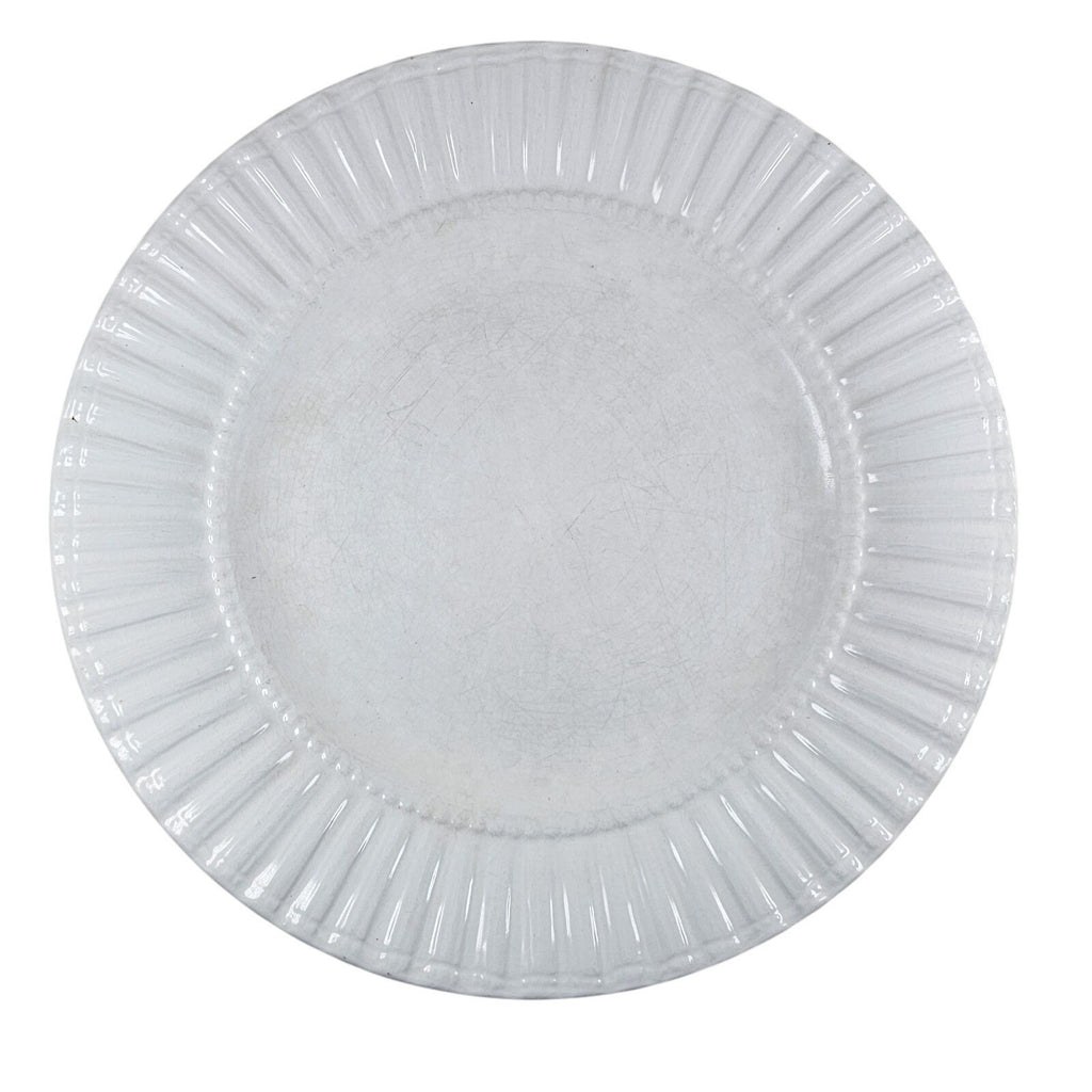 Set Of 6 White Embossed Dinner Plates Thomson Pottery 10.75 Inch Ceramic