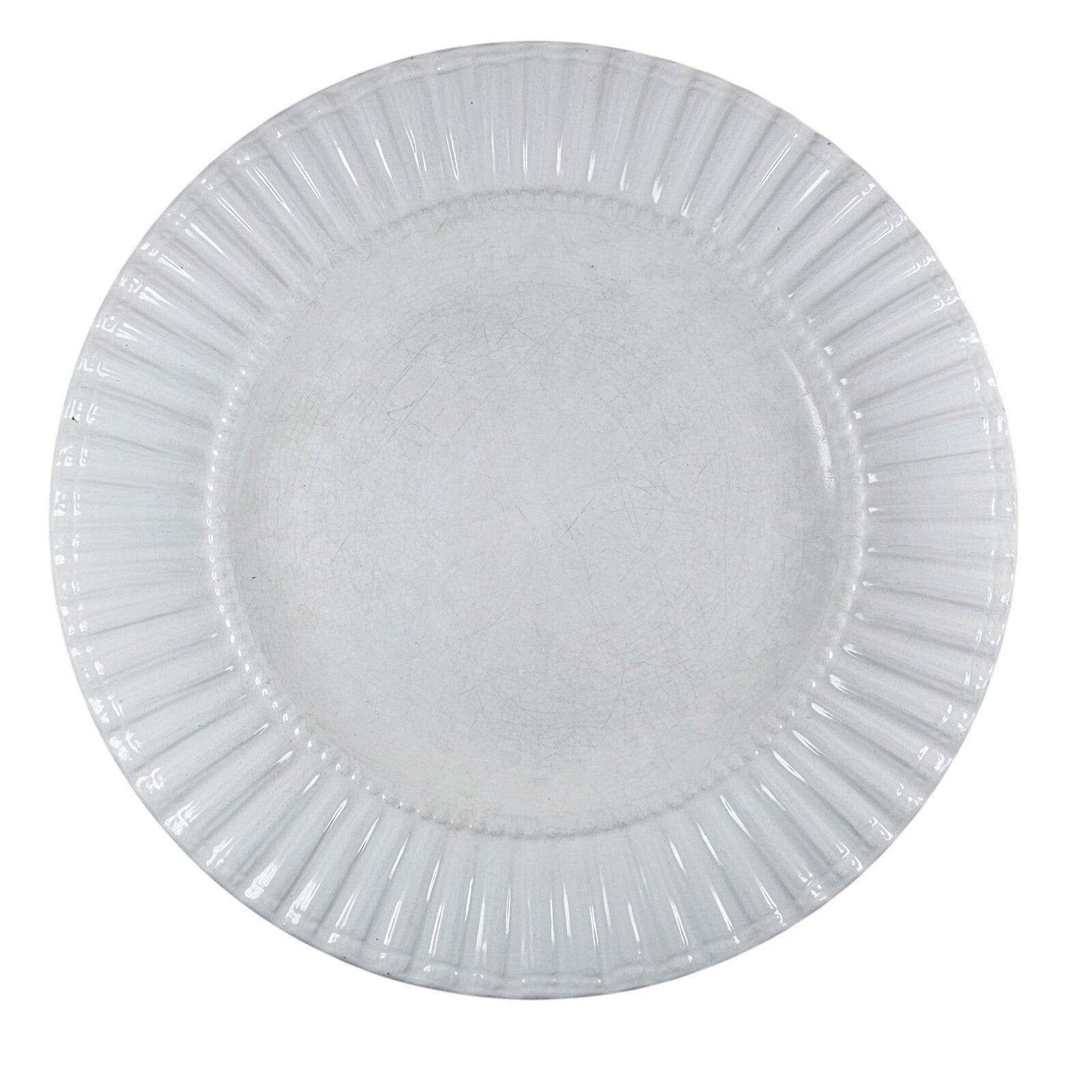 Set Of 6 White Embossed Dinner Plates Thomson Pottery 10.75 Inch Ceramic