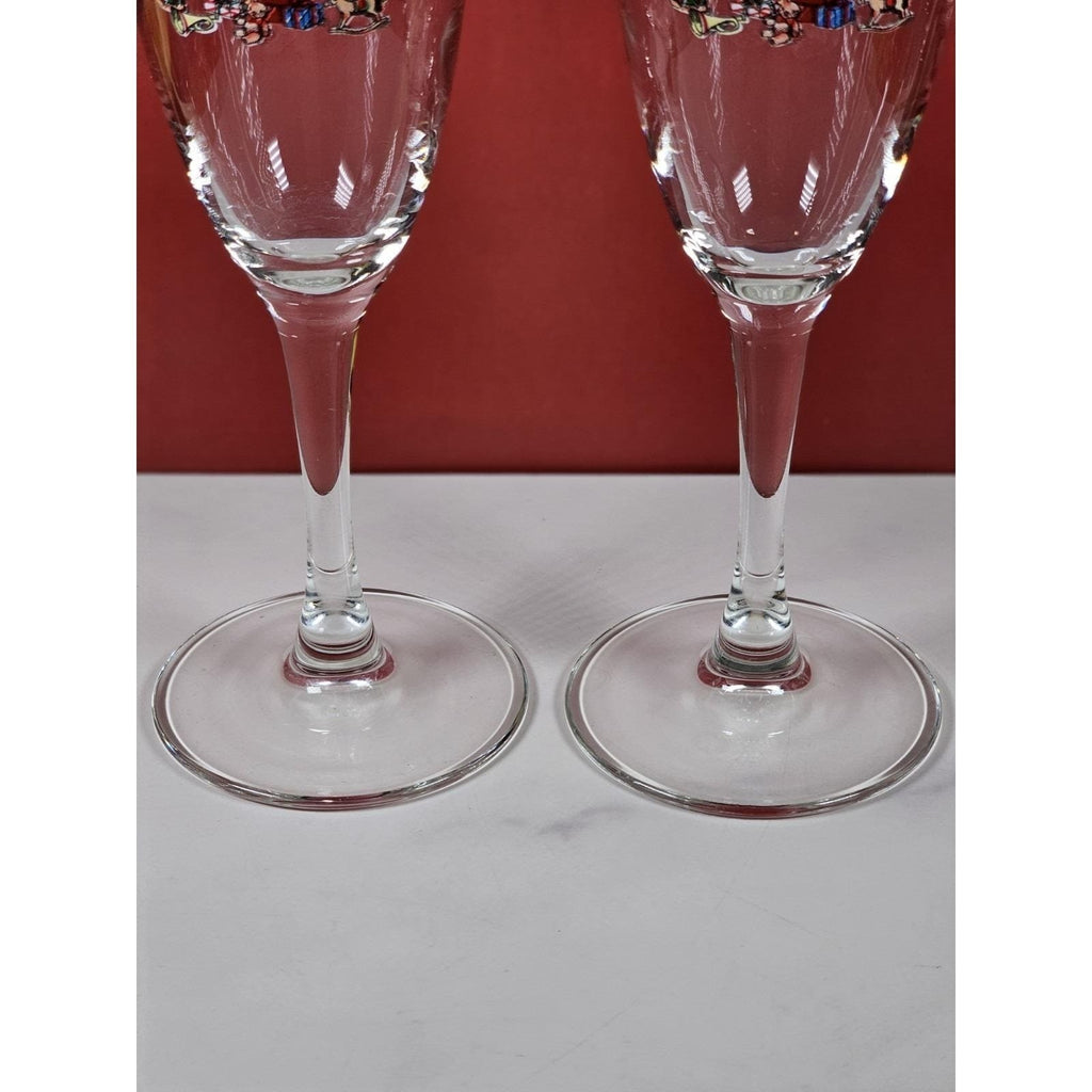 Vintage Nikko Happy Holidays Champagne Flutes Set of 2 Made in Japan