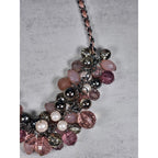 Vintage Pink Beaded Cluster Necklace with Ribbon Chain Detail