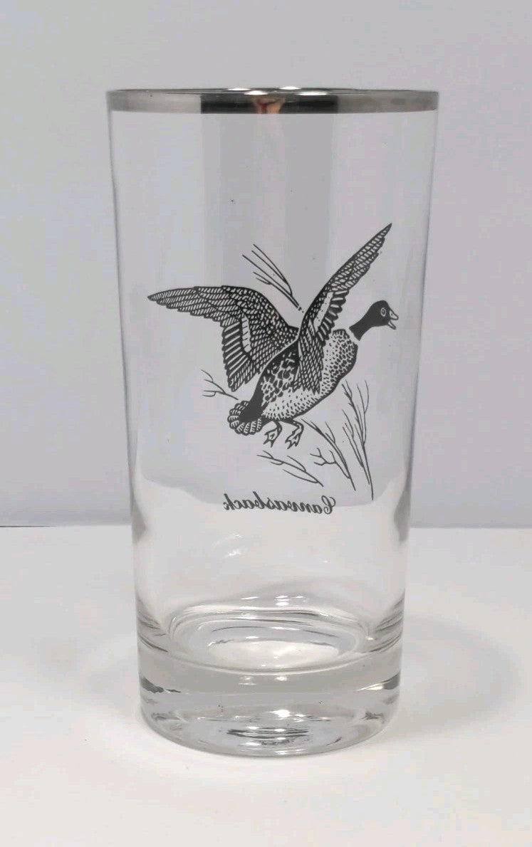 Vintage Federal Glass Silver Rimmed Sportsman Canvasback Highball Glass
