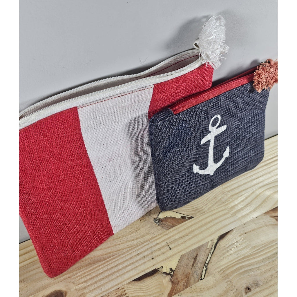 Mud Pie Sea Icon Anchor Cosmetic Case & Jute Carryall Bag Set of 2