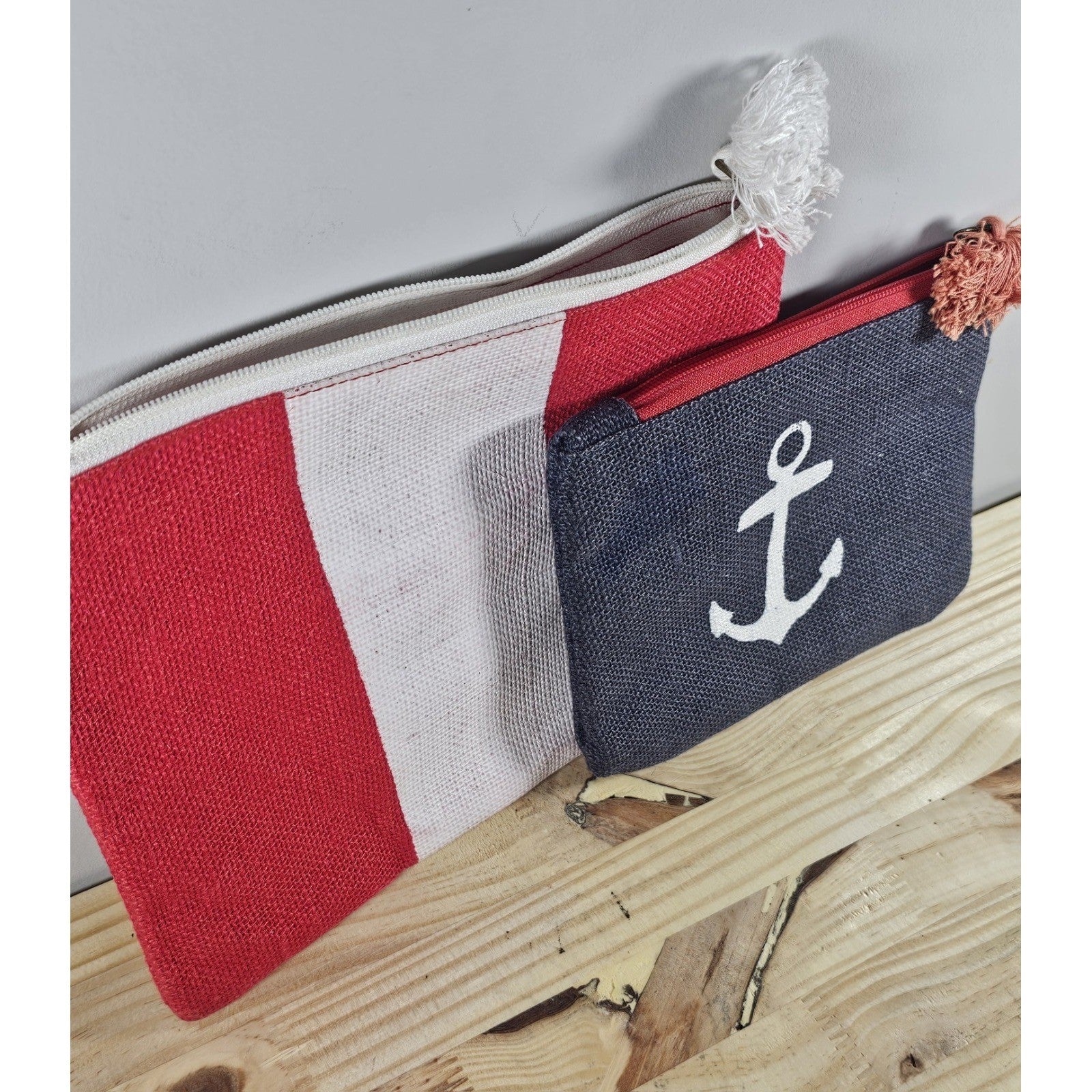 Mud Pie Sea Icon Anchor Cosmetic Case & Jute Carryall Bag Set of 2