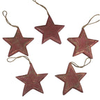 Set of 5 Rustic Wooden Stars | Burgundy Distressed Farmhouse Decor