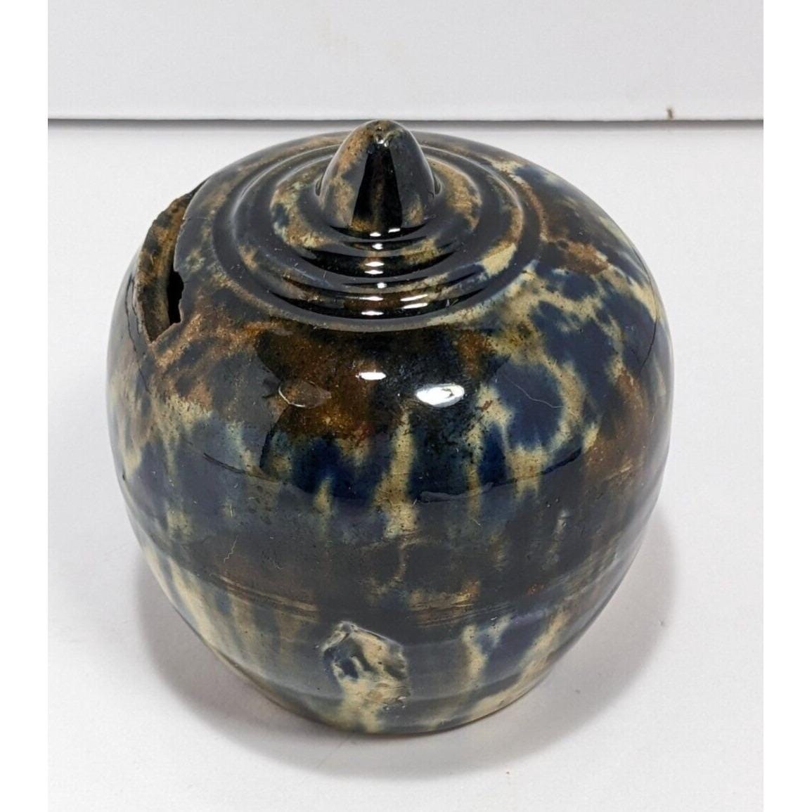 Antique Scottish Yellowware Spatter Glaze Bank 1800s Pottery
