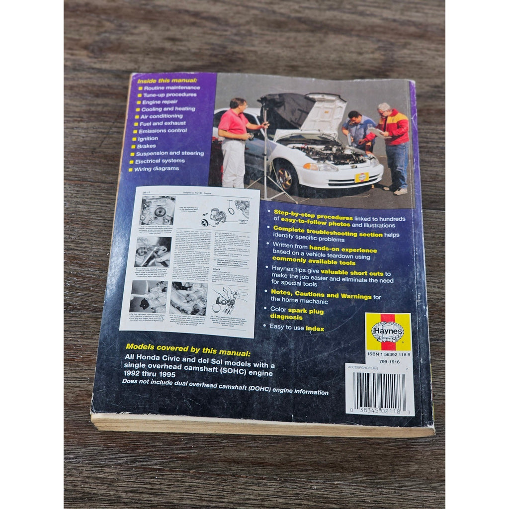 Honda Civic Del Sol Haynes Repair Manual 1992-1995 SOHC Models