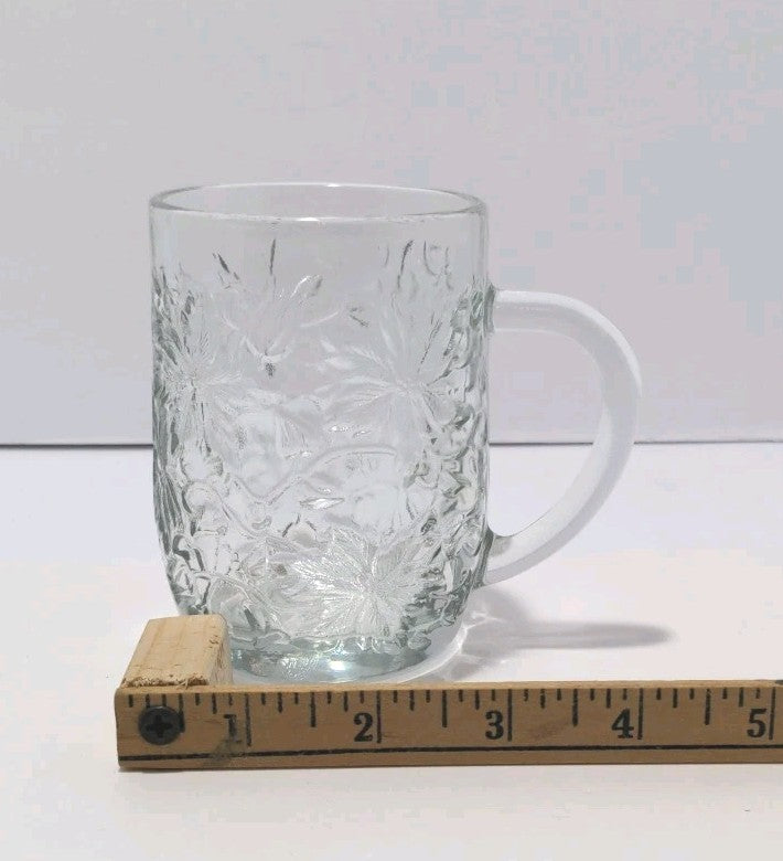 Set of 3 Princess House Fantasia Clear Glass Poinsettia Design Coffee Mug Cup