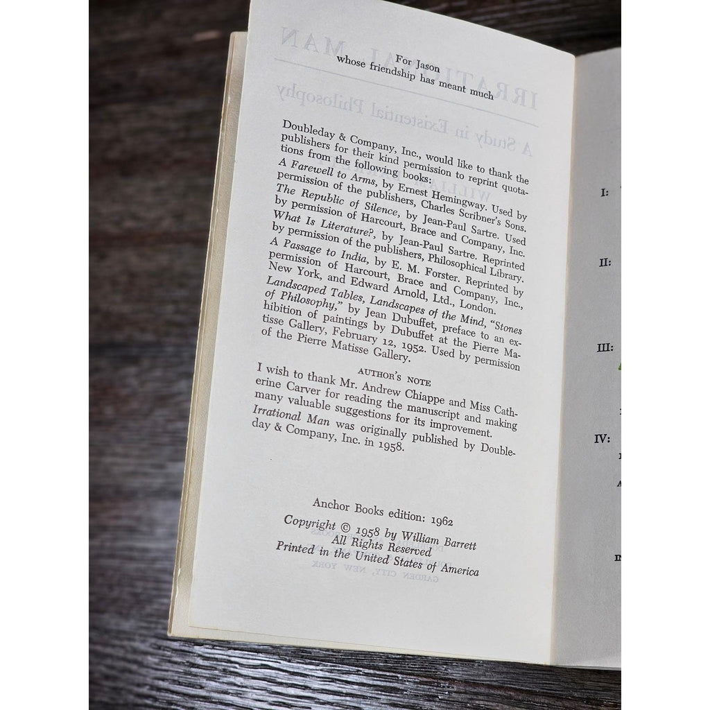 Vintage Irrational Man Book William Barrett Existential Philosophy 1962