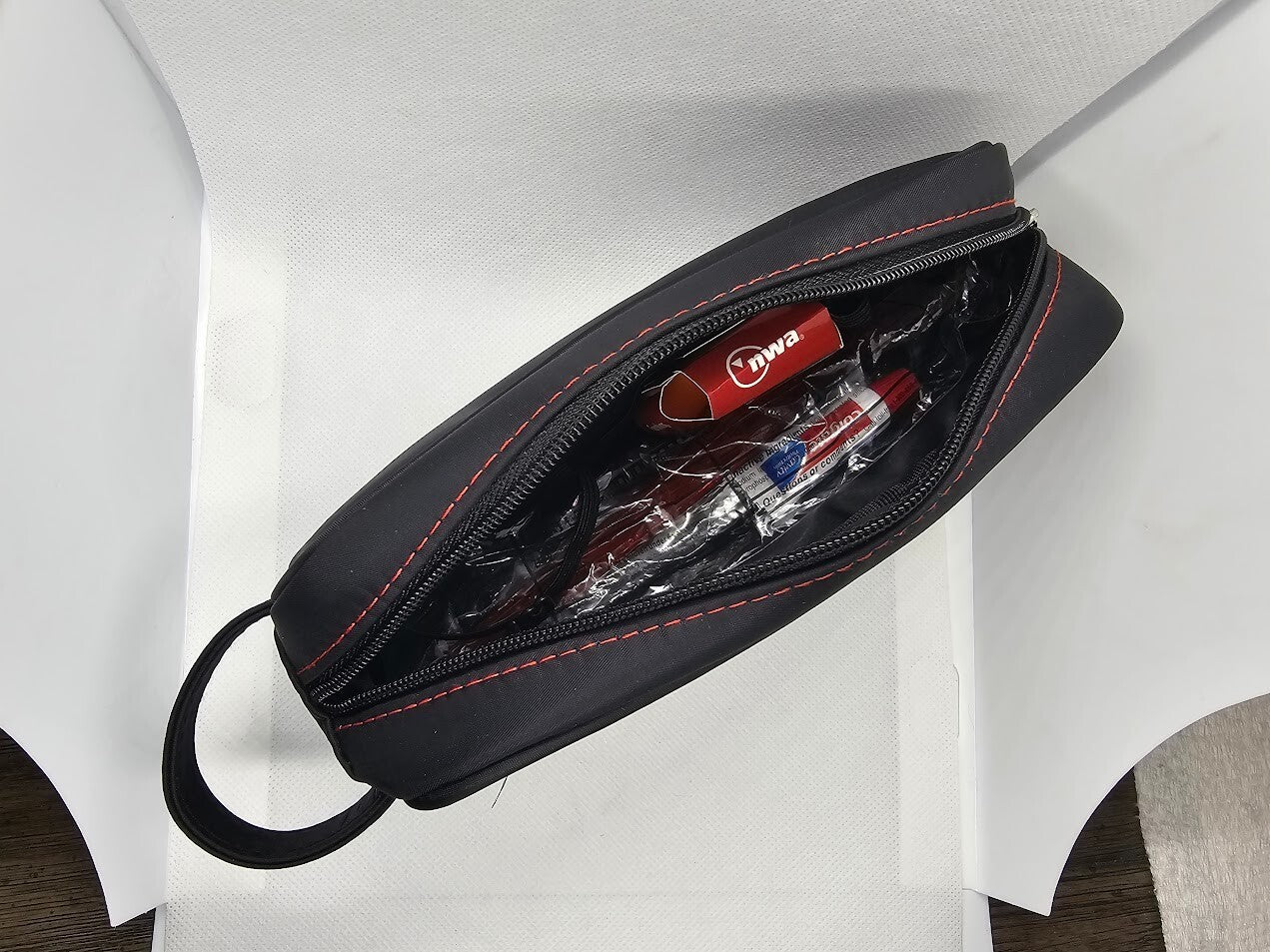 Black Northwest Airlines NWA KLM Amenity Kit - Toiletry Bag