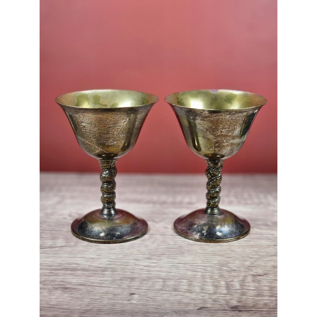 Vintage FB Rogers Silver Plate Goblets Set of 2 Twisted Stem Spain