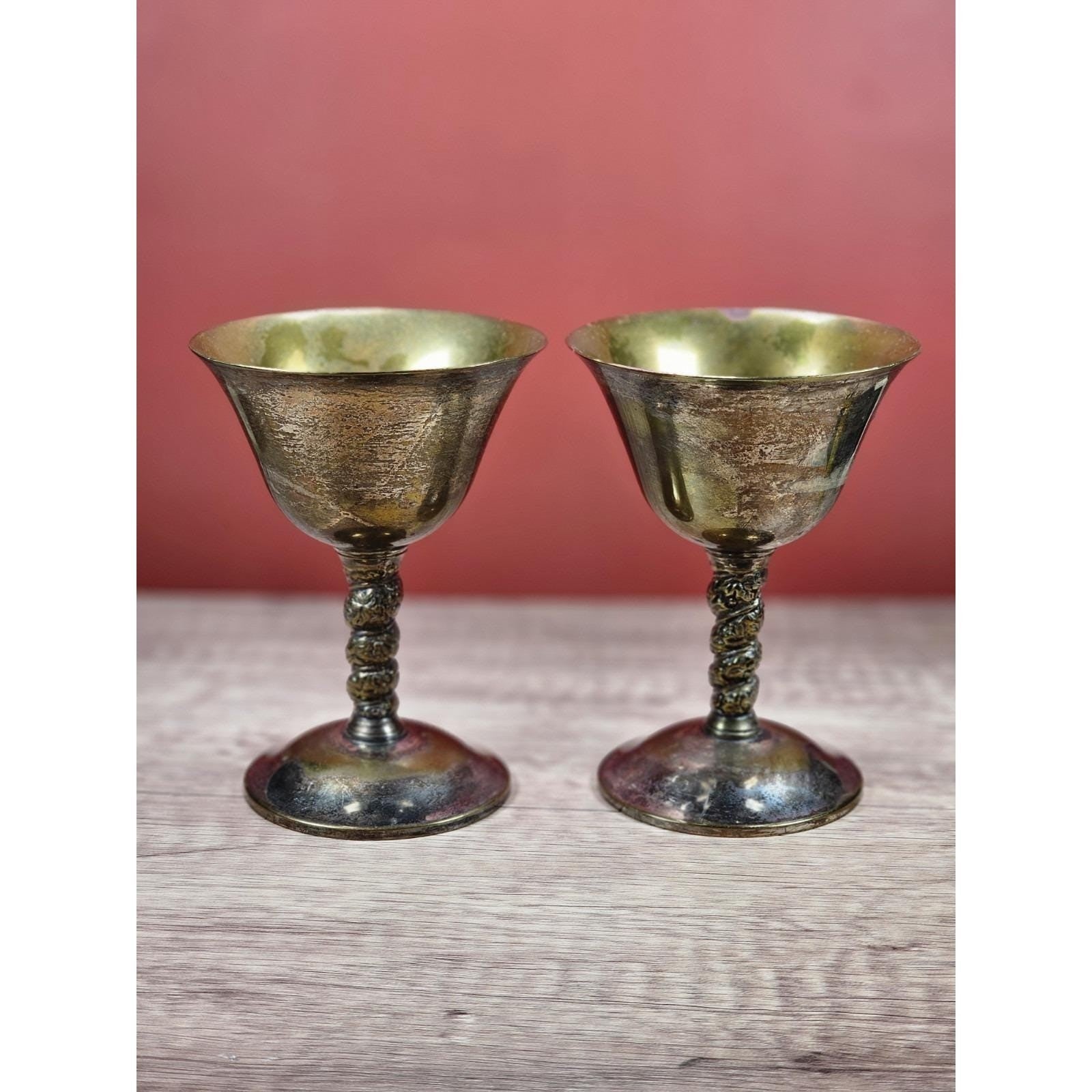 Vintage FB Rogers Silver Plate Goblets Set of 2 Twisted Stem Spain