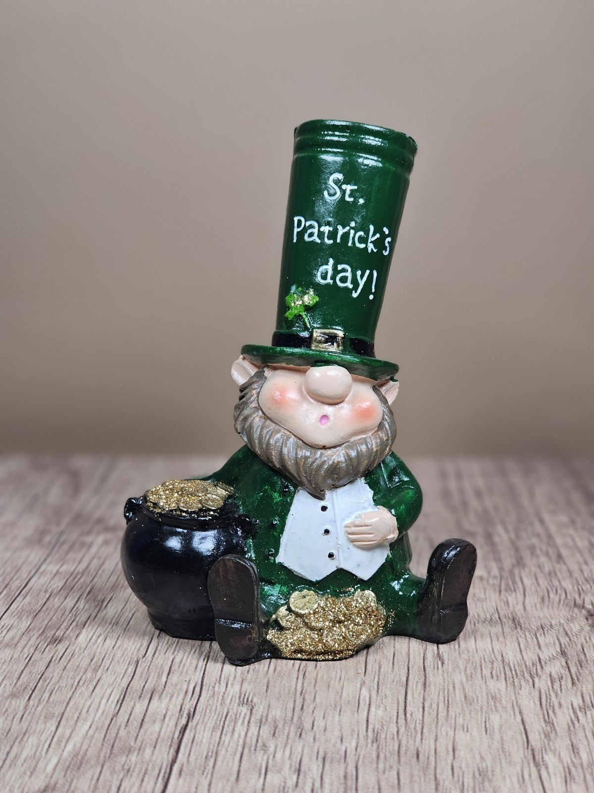 Vintage St Patrick's Day Leprechaun Figurine Pot of Gold Holiday Decor