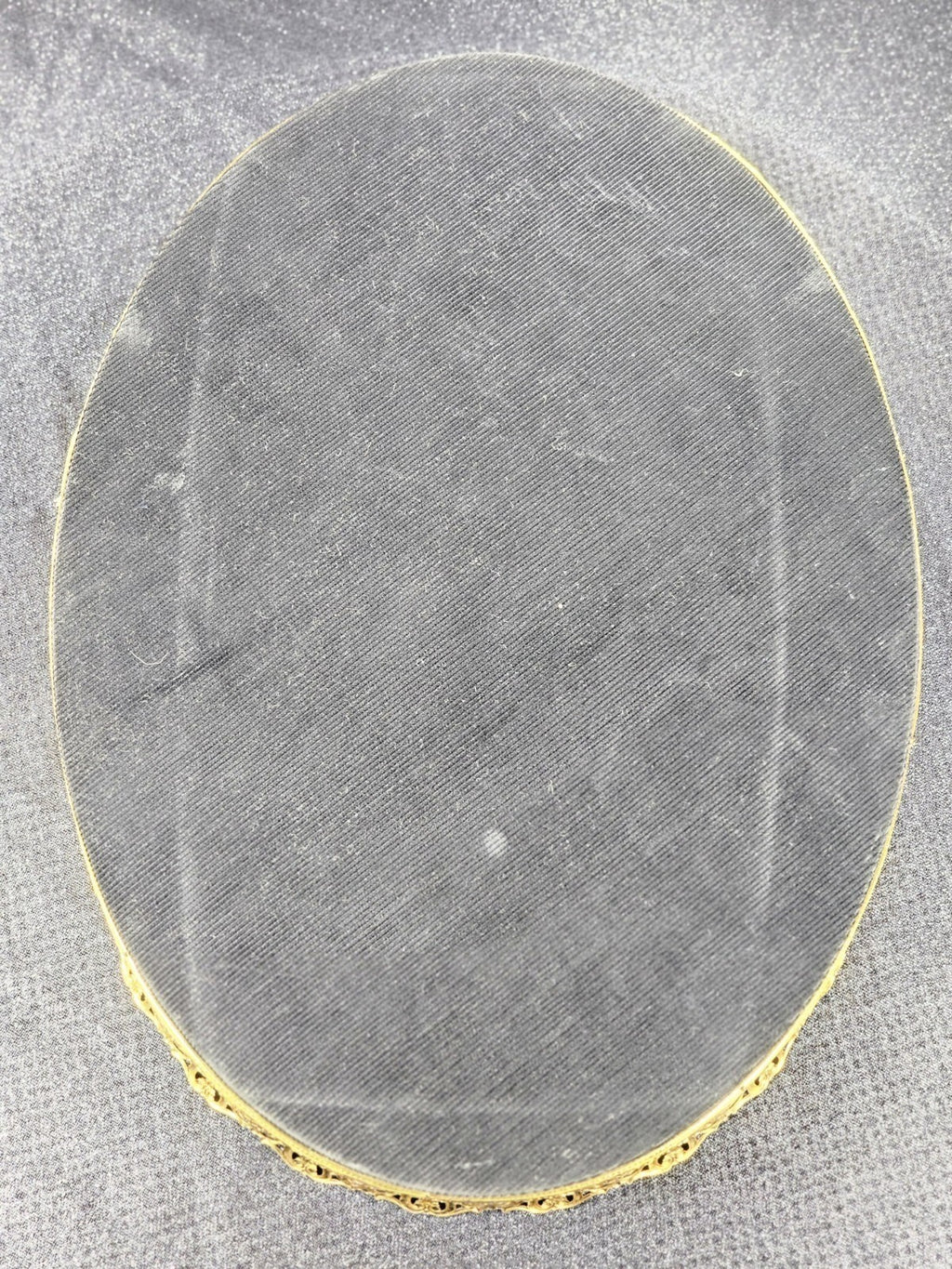 Vintage Oval Glass Mirror Vanity Tray 16 X 12 Ornate Gold-Tone Frame