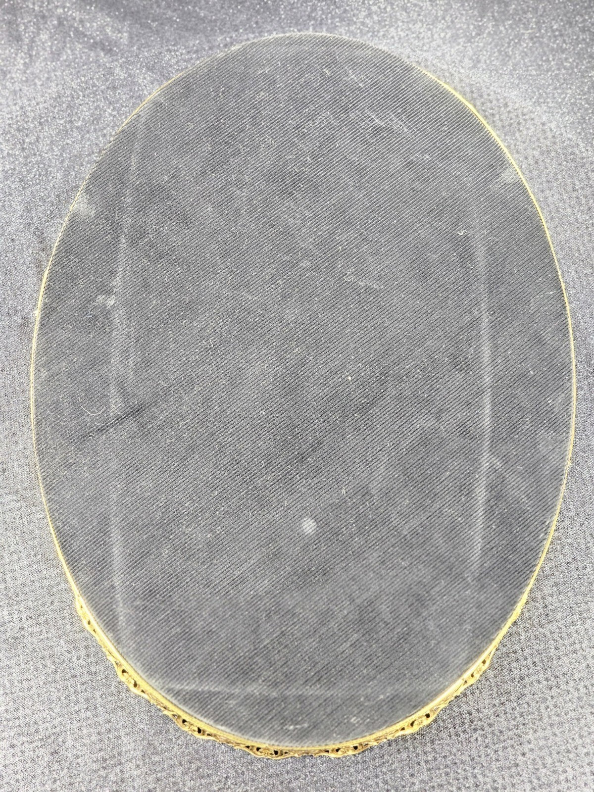 Vintage Oval Glass Mirror Vanity Tray 16 X 12 Ornate Gold-Tone Frame